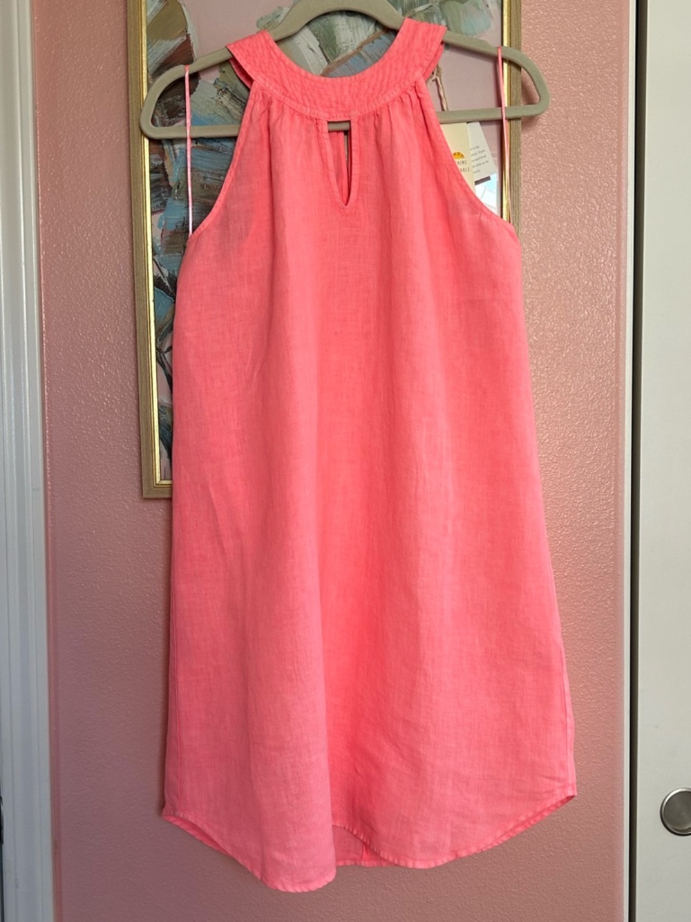 C&C California pink 100% linen minimalist simple summer beachy sun dress NWT SM